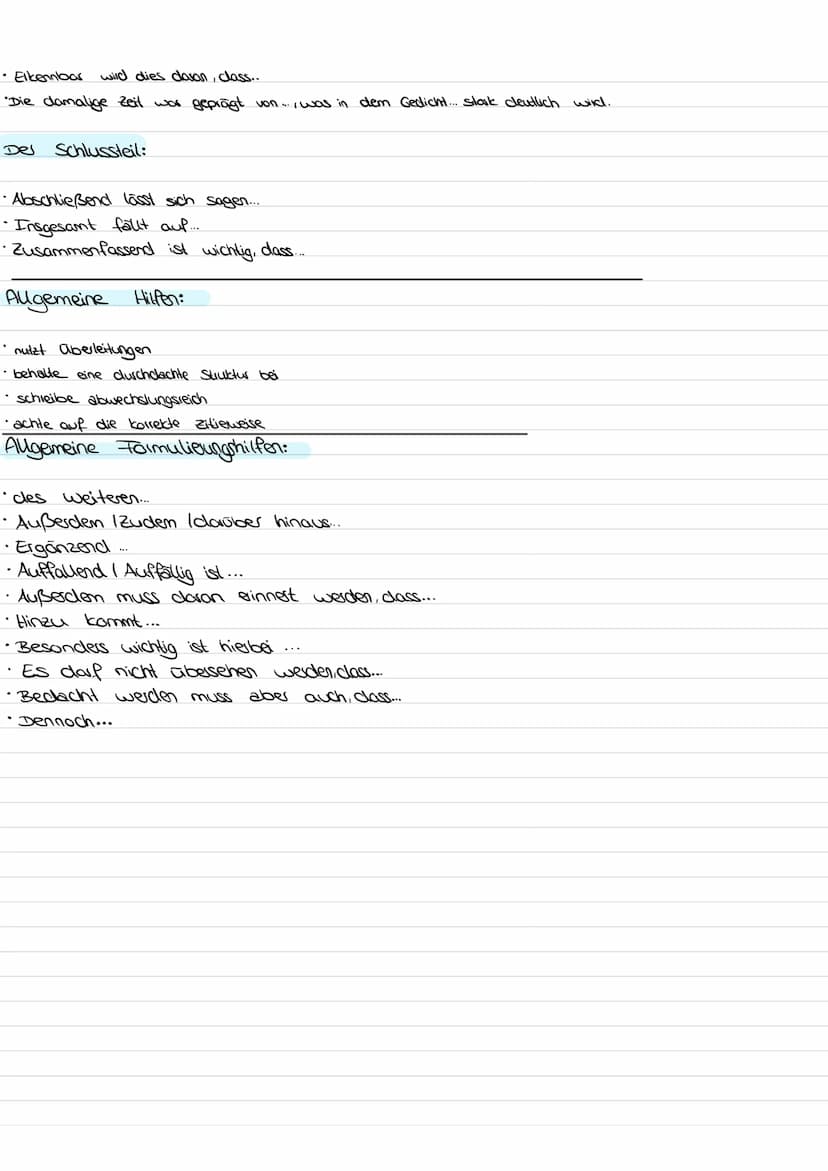 Formulierungshilfen
Gefahle ausdrücken
Wozu client ein
Gedicht? /worum handelt
es sich eigentlich?
Einleitung:
2. Formulierungshilfen:
Texts