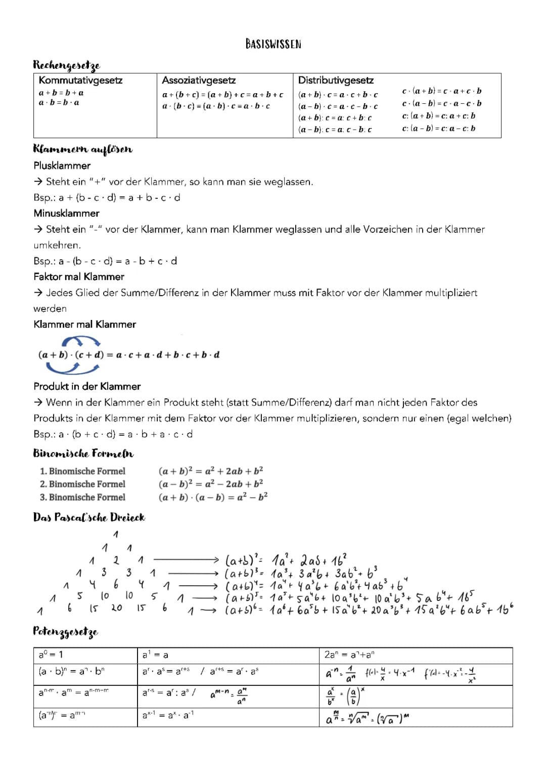 Rechengesetze und Binomische Formeln: Mathe PDF für dich!