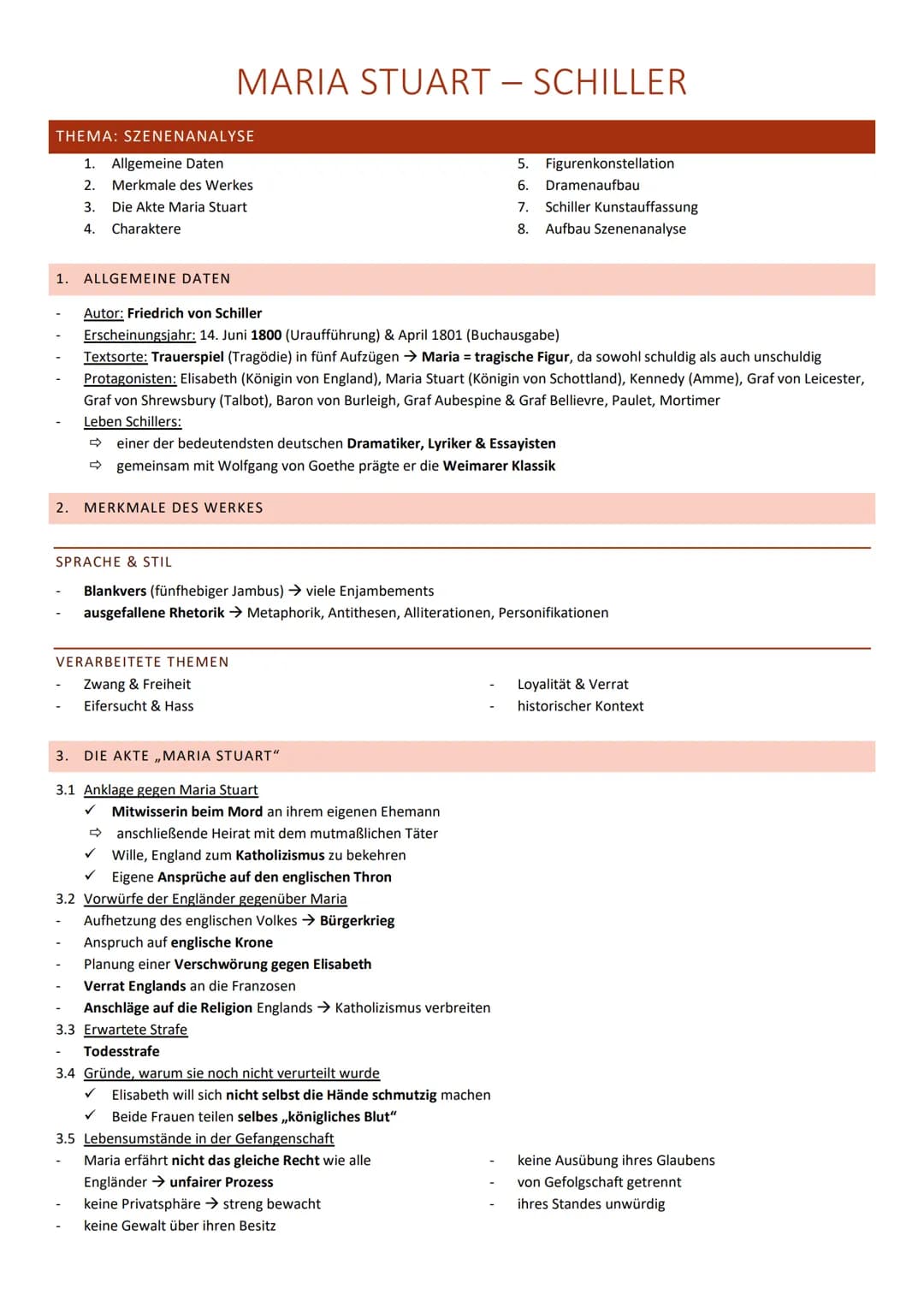 THEMA: SZENENANALYSE
1. Allgemeine Daten
2. Merkmale des Werkes
3.
Die Akte Maria Stuart
4. Charaktere
1. ALLGEMEINE DATEN
MARIA STUART – SC