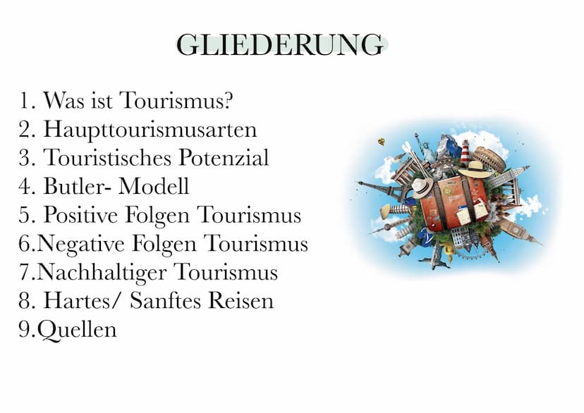 TOURISMUS
die krisenanfälligste Wirtschaftsbranche weltweit GLIEDERUNG
1. Was ist Tourismus?
2. Haupttourismusarten
3. Touristisches Potenzi