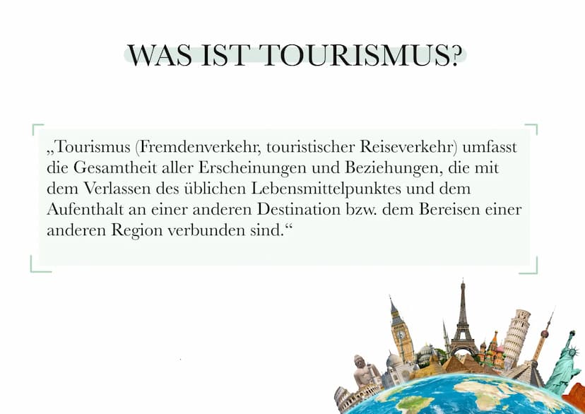 TOURISMUS
die krisenanfälligste Wirtschaftsbranche weltweit GLIEDERUNG
1. Was ist Tourismus?
2. Haupttourismusarten
3. Touristisches Potenzi