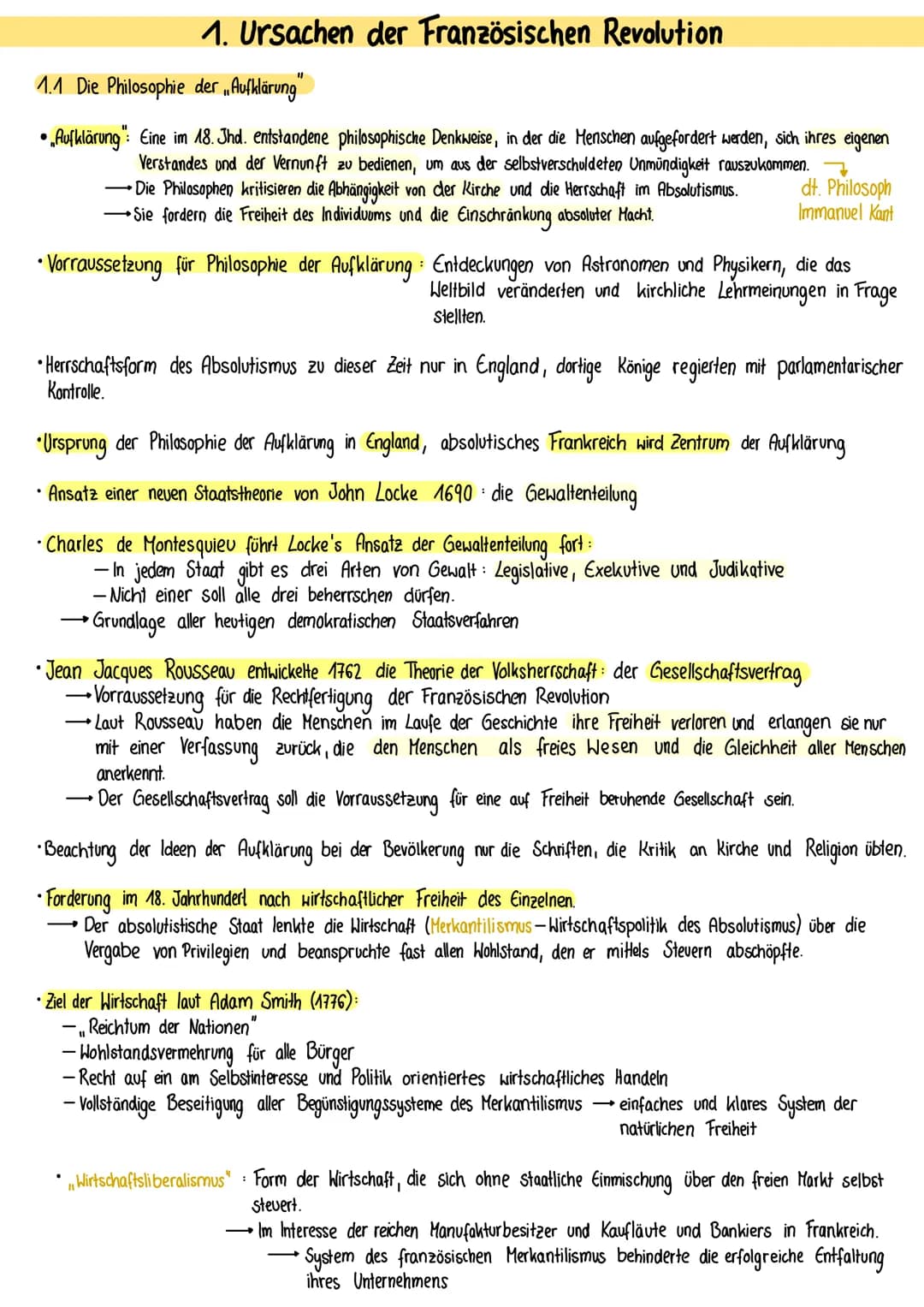 Geschichte
Studienvierteljahr
GesM 4
Französische
Revolution 1. Ursachen der Französischen Revolution
1.1 Die Philosophie der „Aufklärung"
•