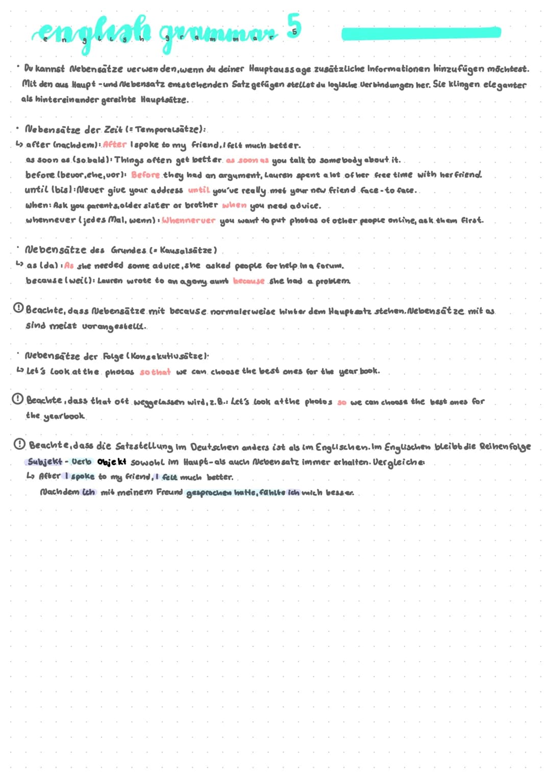 english grammar
• Du kannst Nebensätze verwenden, wenn du deiner Hauptaussage zusätzliche Informationen hinzufügen möchtest.
Mit den aus Hau
