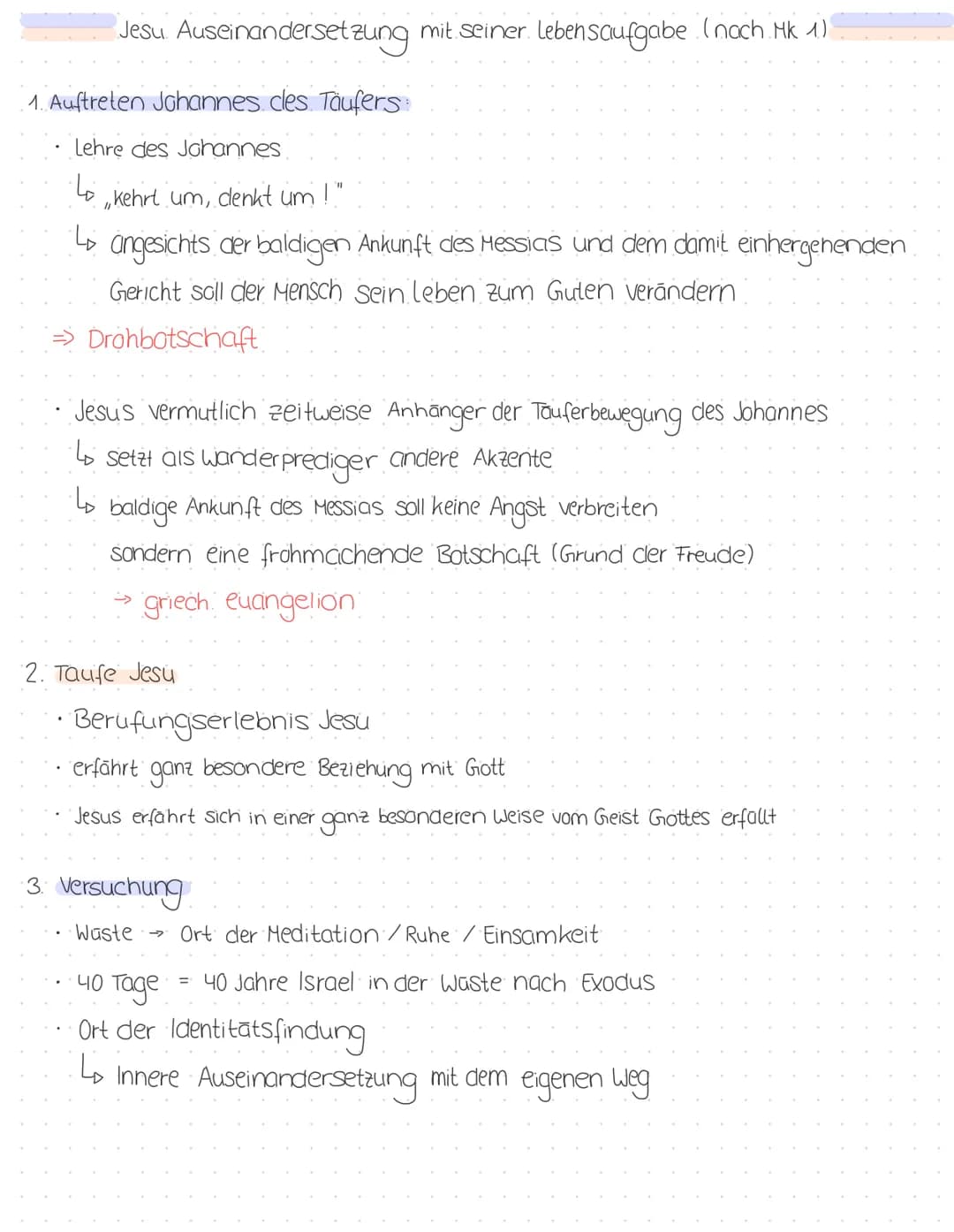 Jesu.
Auseinandersetzung mit seiner lebensaufgabe (nach Mk 1.)
1. Auftreten Johannes cles Täufers:
Lehre des Johannes
lö
,,Kehrt um, denkt u