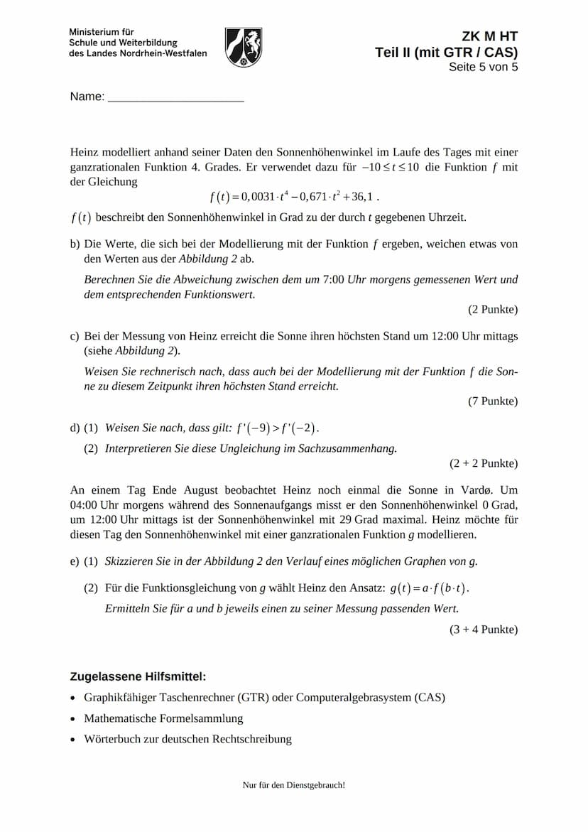 Ministerium für
Schule und Weiterbildung
des Landes Nordrhein-Westfalen
Name:
13
Zentrale Klausur am Ende der Einführungsphase
2016
Mathemat