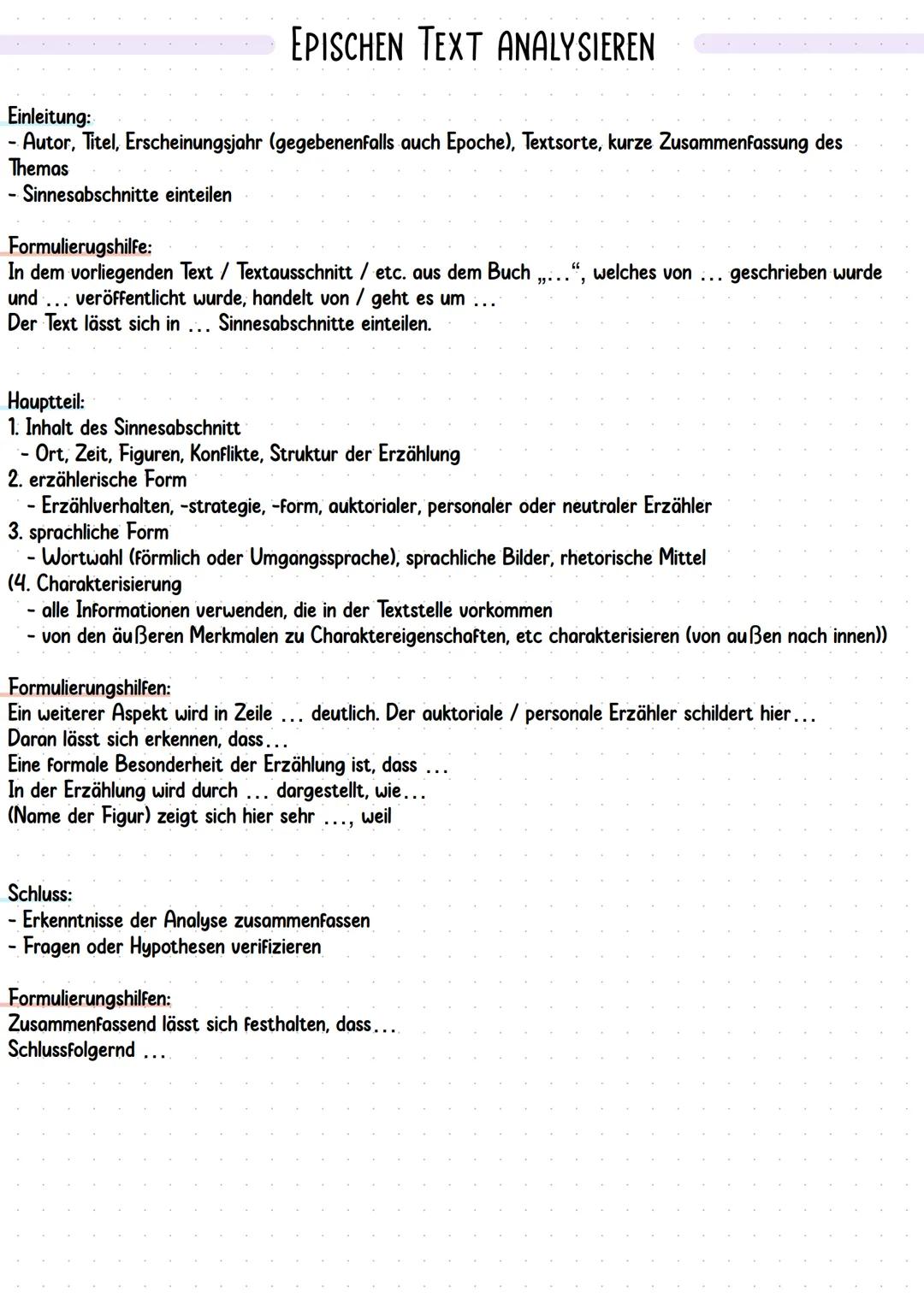 EPISCHEN TEXT ANALYSIEREN
Einleitung:
- Autor, Titel, Erscheinungsjahr (gegebenenfalls auch Epoche), Textsorte, kurze Zusammenfassung des
Th