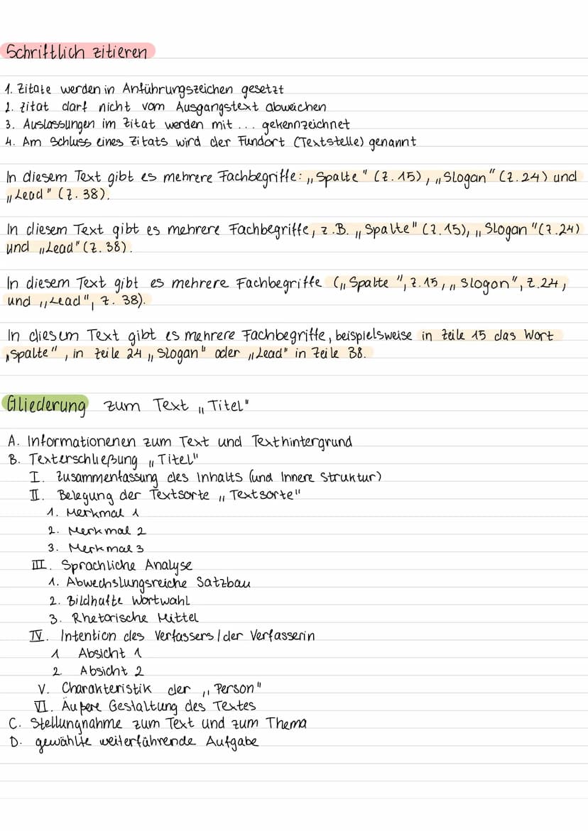 A. Einleitung
Titel, Autor, Textsorte, Erscheinungsort, Erscheinungszeit, Kernsatz des Textes max. 2 Sätze
B. Hauptteil
1. Inhaltsangabe: kn