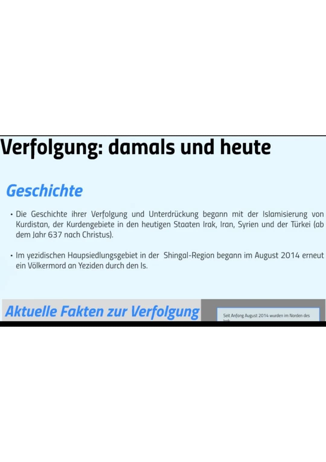 
<p>Die Yeziden sind eine kurdisch sprechende religiöse Minderheit, die im nördlichen Irak, im Nordosten Syriens, dem Südosten der Türkei un