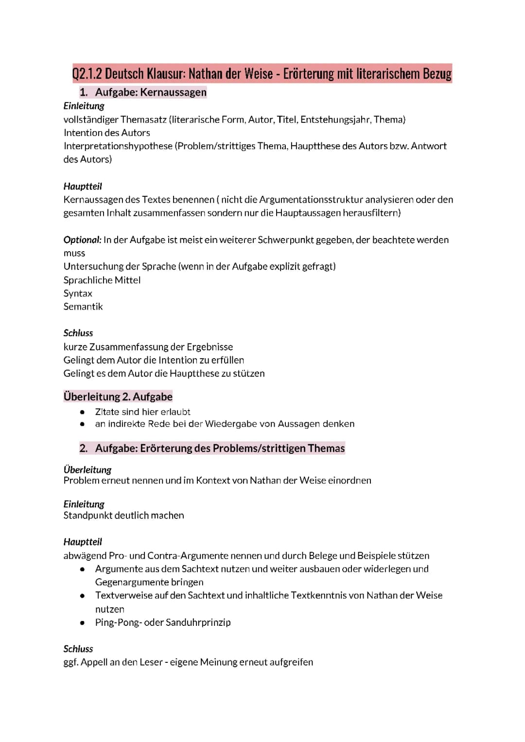 Nathan der Weise: Klausur, Zusammenfassung und Übungen für die Klassenarbeit