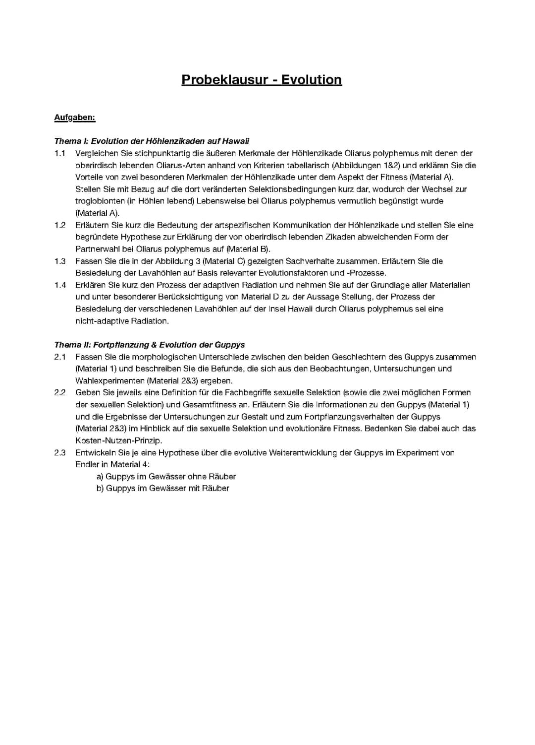 Probeklausur - Q2 - Evolution 