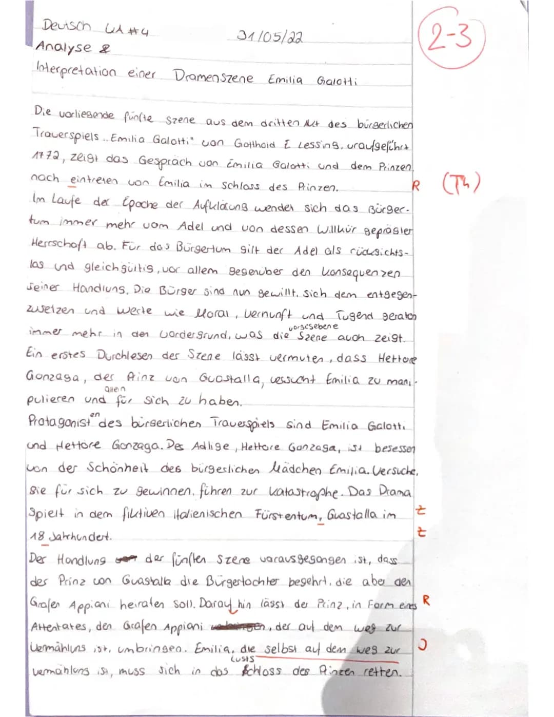 5
10
15
20
4. Klassenarbeit Deutsch (Klasse 10a) am 31.5.2022
25
Analyse und Interpretation einer Dramenszene
Textgrundlage:
G.E. Lessing: E