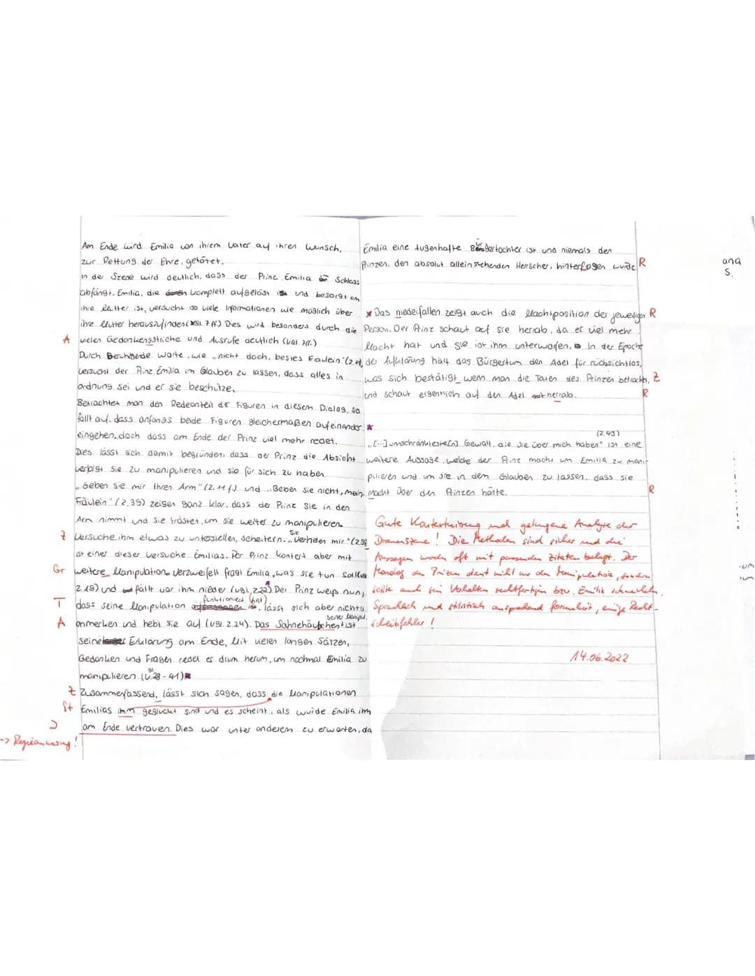5
10
15
20
4. Klassenarbeit Deutsch (Klasse 10a) am 31.5.2022
25
Analyse und Interpretation einer Dramenszene
Textgrundlage:
G.E. Lessing: E