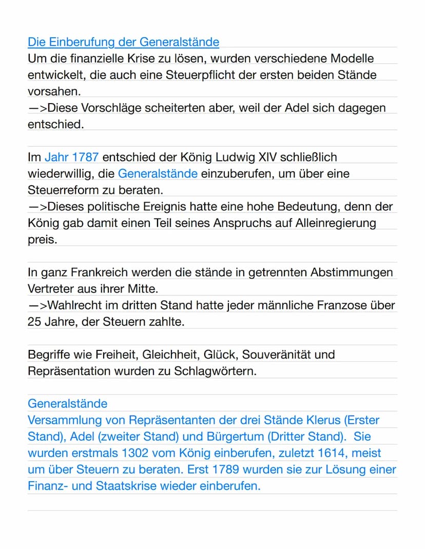 Die Erklärung der Menschen- und Bürgerrechte in der Französischen
Revolution
Das vormoderne Frankreich
Die krisenhafte finanzielle Lage des 