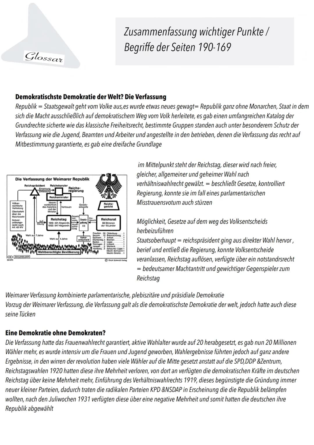 Glossar
Zusammenfassung wichtiger Punkte/
Begriffe der Seiten 190-169
Die Revolution 1918/19: Eine verratene Revolution ?
Um die Gründe der 