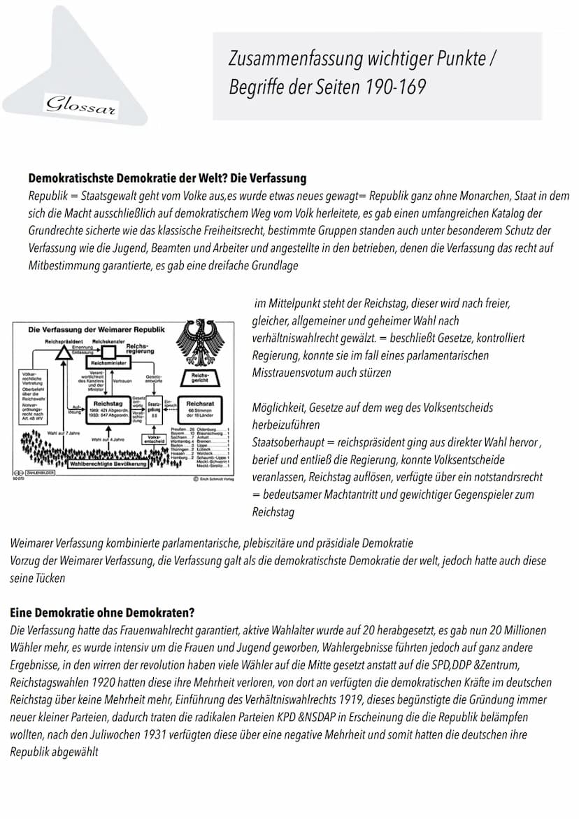 Glossar
Zusammenfassung wichtiger Punkte/
Begriffe der Seiten 190-169
Die Revolution 1918/19: Eine verratene Revolution ?
Um die Gründe der 