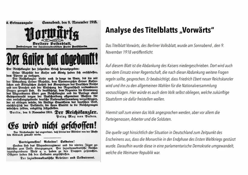 Glossar
Zusammenfassung wichtiger Punkte/
Begriffe der Seiten 190-169
Die Revolution 1918/19: Eine verratene Revolution ?
Um die Gründe der 
