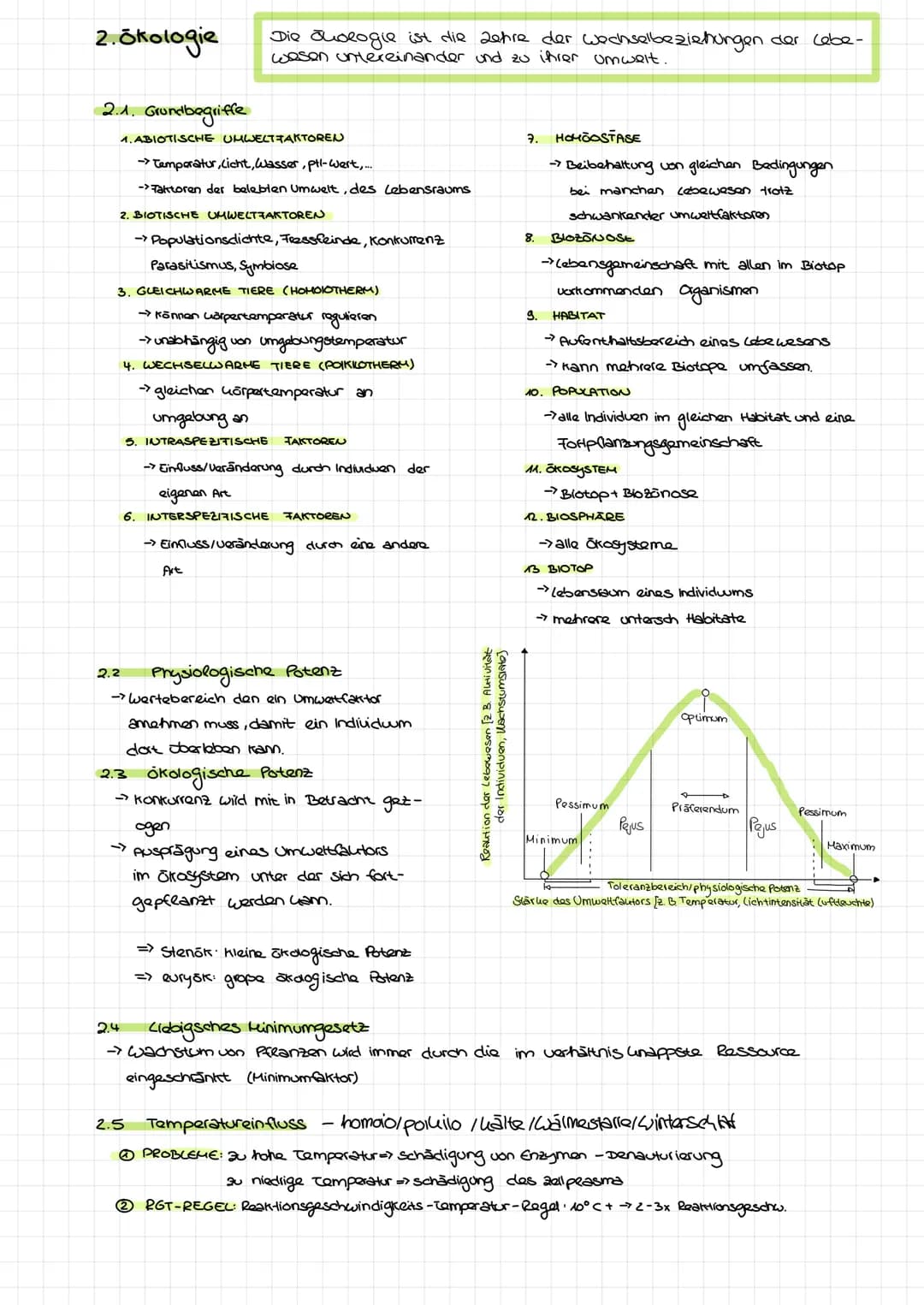 2. ökologie
2.1. Grundbegriffe
1. ABIOTISCHE UMWELTFAKTOREN
→ Temperatur, Cicht, Wasser, pll-wert,...
->Faktoren der belebten Umwelt, des Le