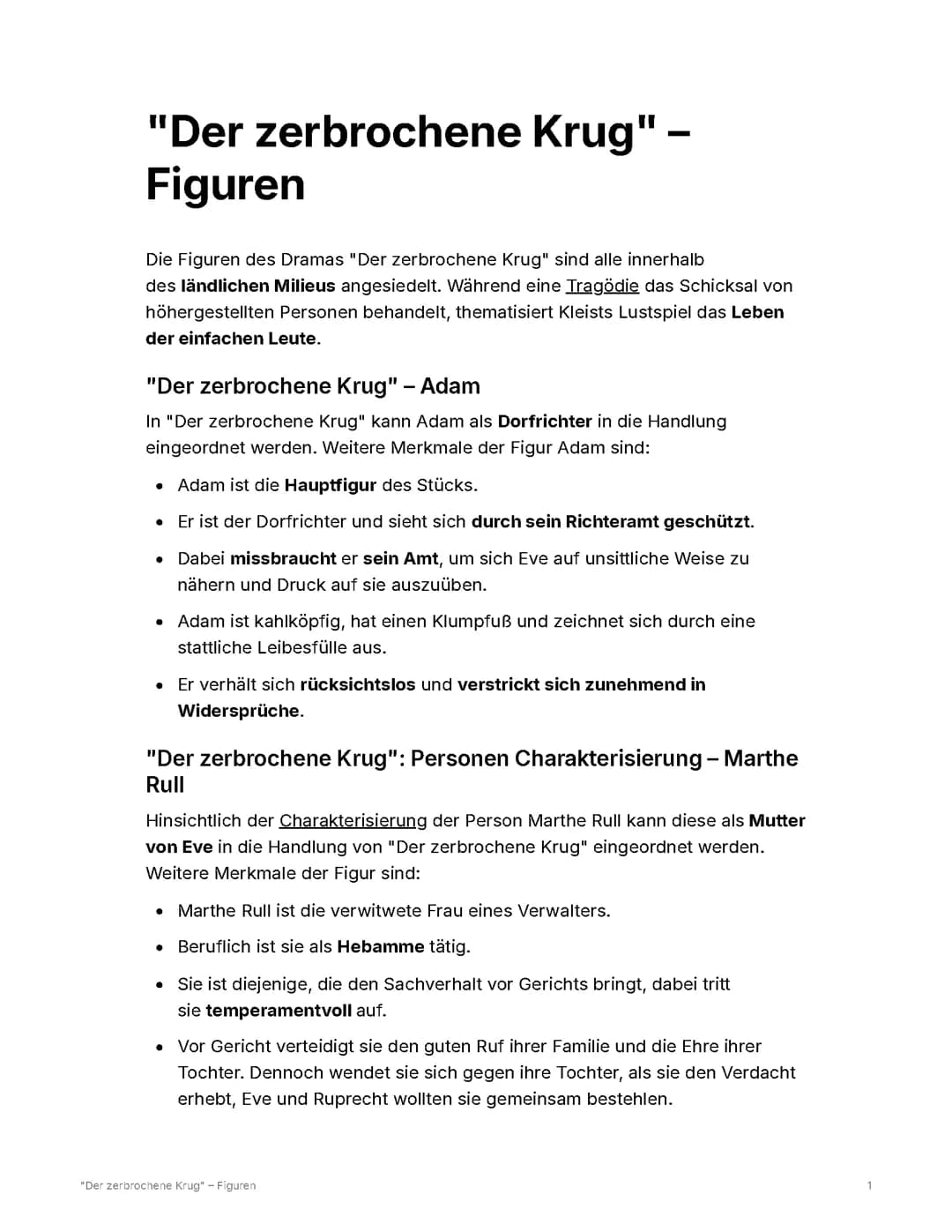 "Der zerbrochene Krug" – Figuren