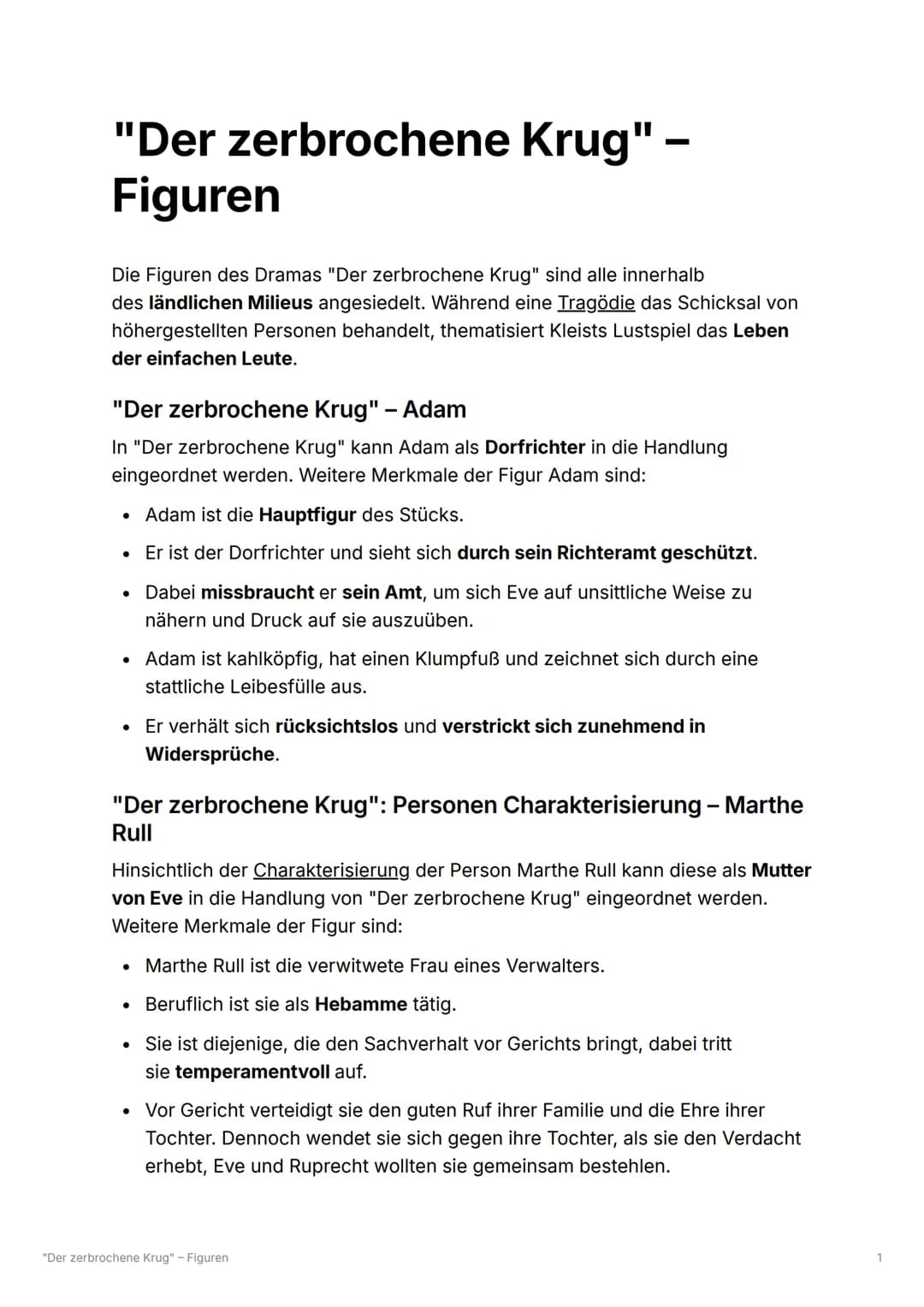 -
"Der zerbrochene Krug" –
Figuren
Die Figuren des Dramas "Der zerbrochene Krug" sind alle innerhalb
des ländlichen Milieus angesiedelt. Wäh