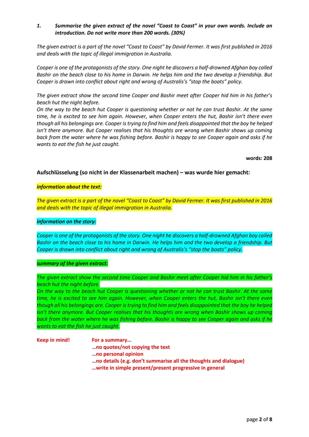 Coast to Coast — Summery and Characterisation
Name: Study_Queen
Englisch Klasse 9 Zusammenfassung
Summery and Characterisation
Coast to Coas