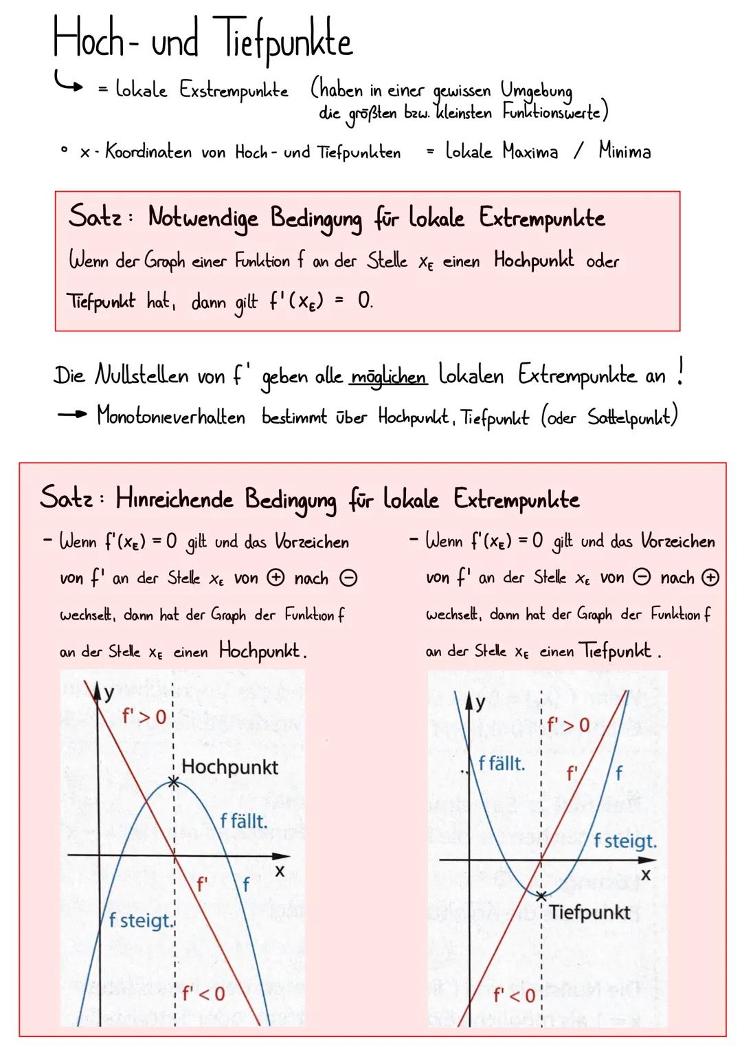 # Hoch- und Tiefpunkte

ما
= Lokale Exstrempunkte (haben in einer gewissen Umgebung
die größten bzw. kleinsten Funktionswerte)

•x - Koordin