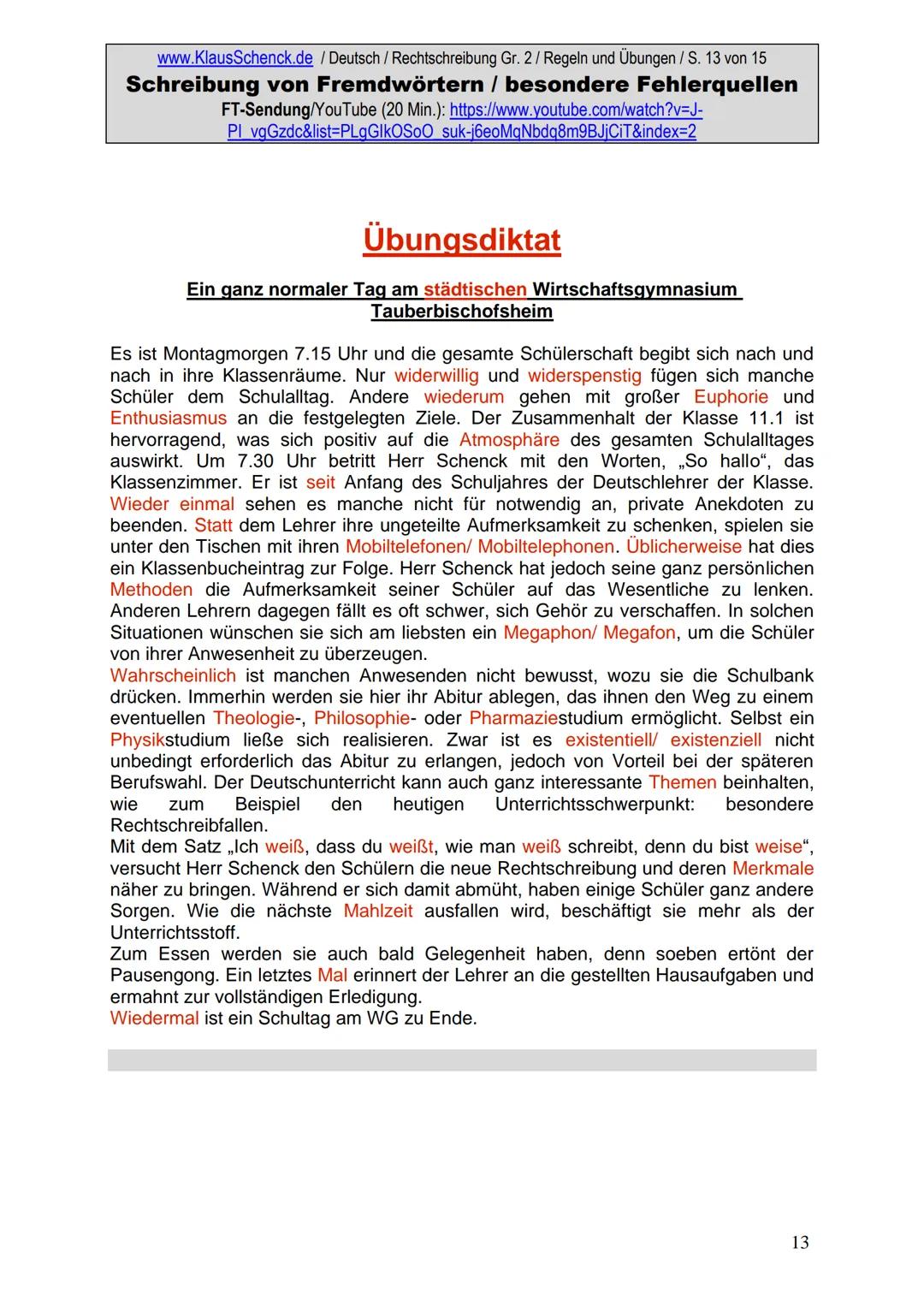 www.KlausSchenck.de / Deutsch (2008/09) / Rechtschreibung Gr. 1 / Regeln und Übungen / S. 1 von 11
s-Laute / Doppelungen / dass/das
FT-Sendu