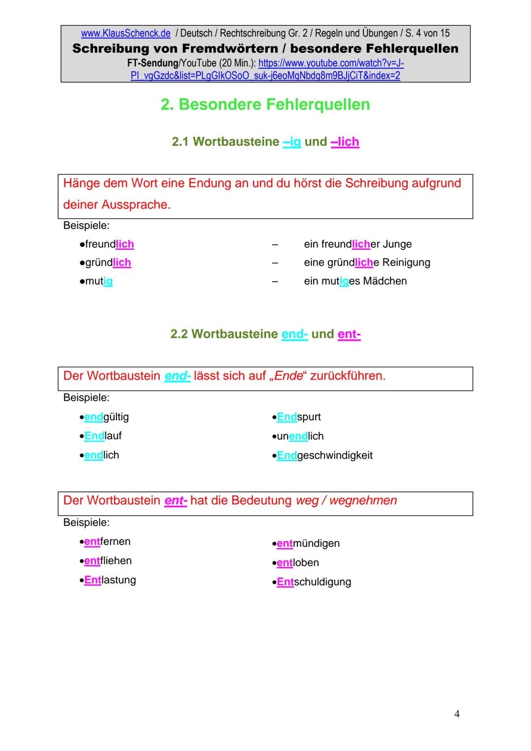 www.KlausSchenck.de / Deutsch (2008/09) / Rechtschreibung Gr. 1 / Regeln und Übungen / S. 1 von 11
s-Laute / Doppelungen / dass/das
FT-Sendu