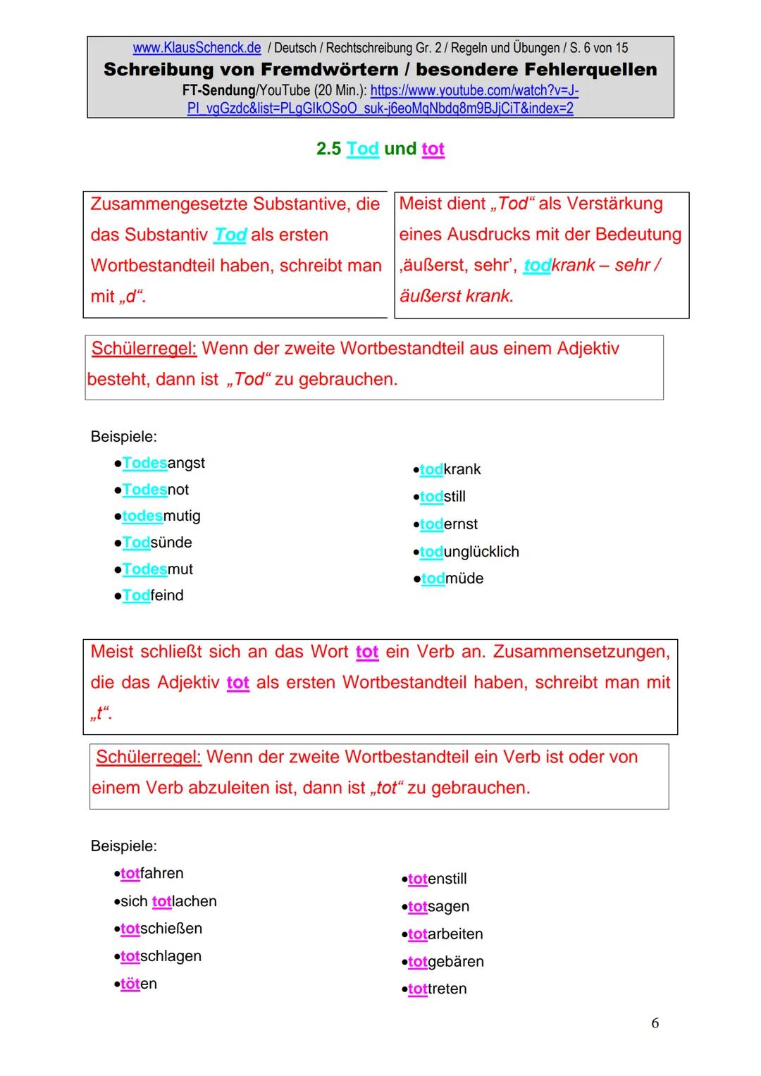 www.KlausSchenck.de / Deutsch (2008/09) / Rechtschreibung Gr. 1 / Regeln und Übungen / S. 1 von 11
s-Laute / Doppelungen / dass/das
FT-Sendu