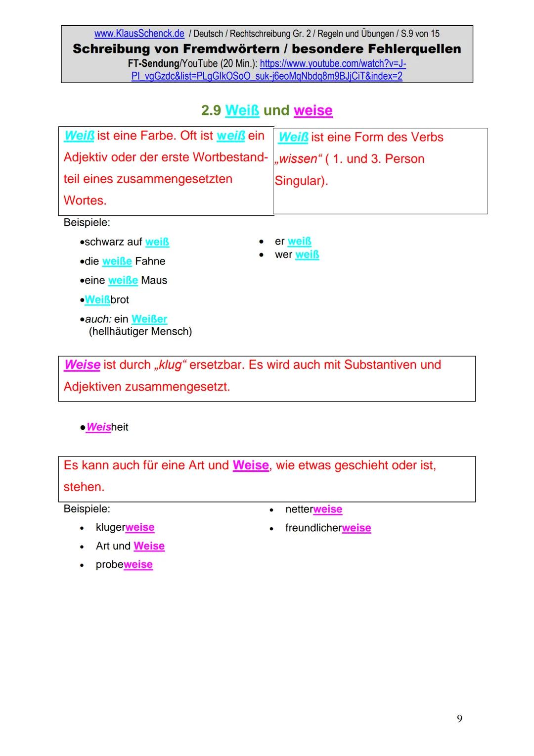 www.KlausSchenck.de / Deutsch (2008/09) / Rechtschreibung Gr. 1 / Regeln und Übungen / S. 1 von 11
s-Laute / Doppelungen / dass/das
FT-Sendu