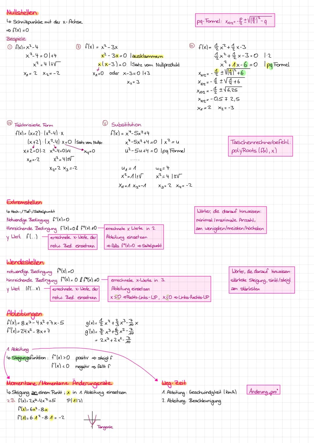 Analysis - Lernzettel
Ganzrationale Funktion
f(x) =
"+an-x-t.
f(x) = 2x4-5x³ + 2x²-x+8
y = m.x+n
Lineare Funktion: Geraden
X
Pl010,51
Q(112)