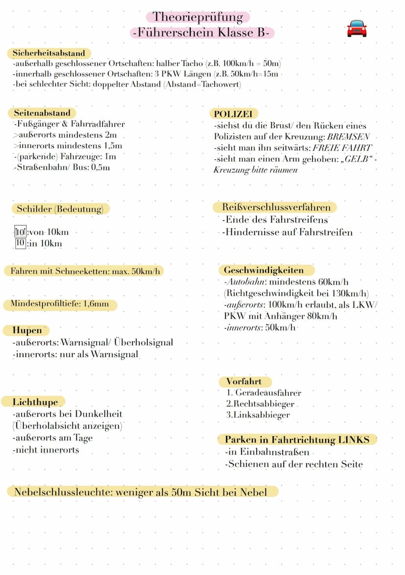 Parken
3m
-beim Parken von der Fahrstreifenbegrenzung
5m
-vor Fußgängerüberwegen
-vor/ hinter Kreuzungen
-vor Andreaskreuz innerorts
15m
-vo