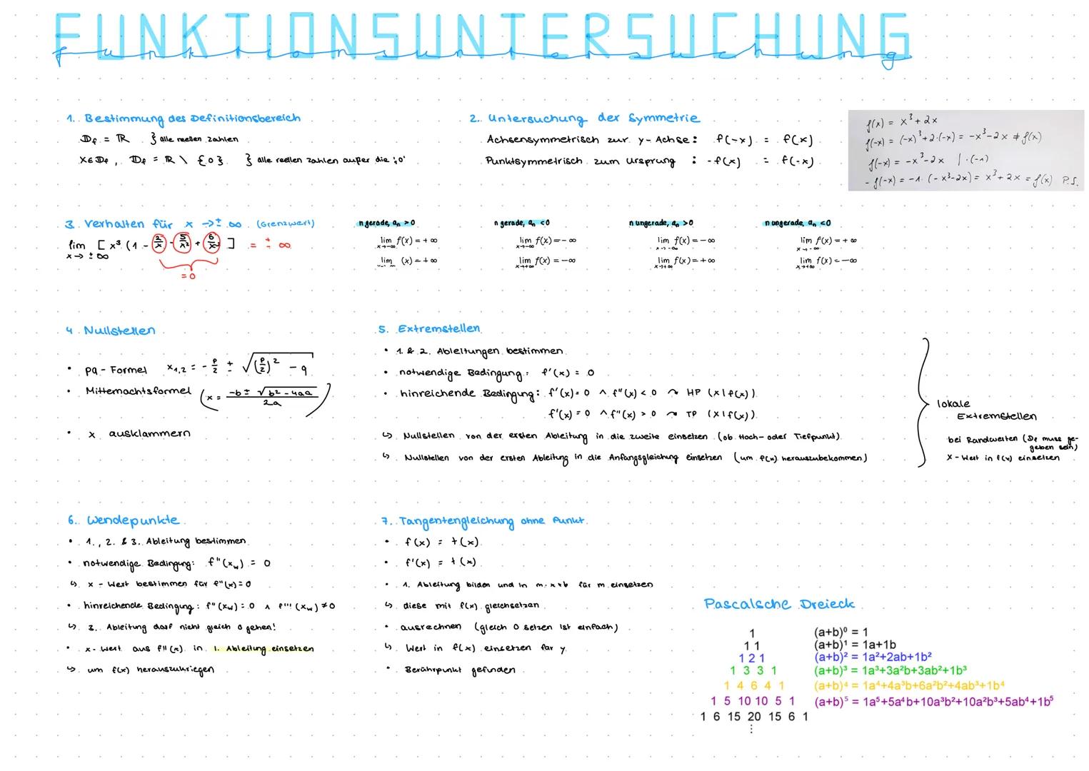# ANALYSIS

$f(x) = ax²+ bx + c$ <--- Normalform.
höchster Exponent max. Anzahl Nullstellen.

$f(x)=a(x-d)² + e$ <--- Scheitelpunktform
؟)d.
