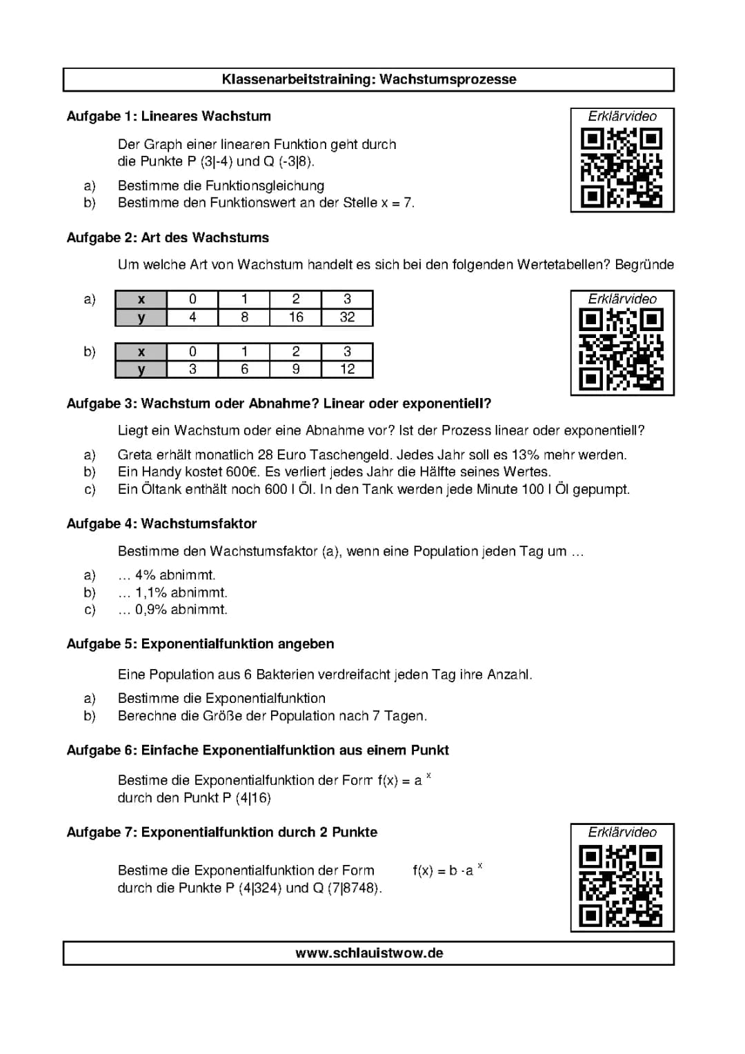 Klassenarbeitstraining Wachstumsprozesse