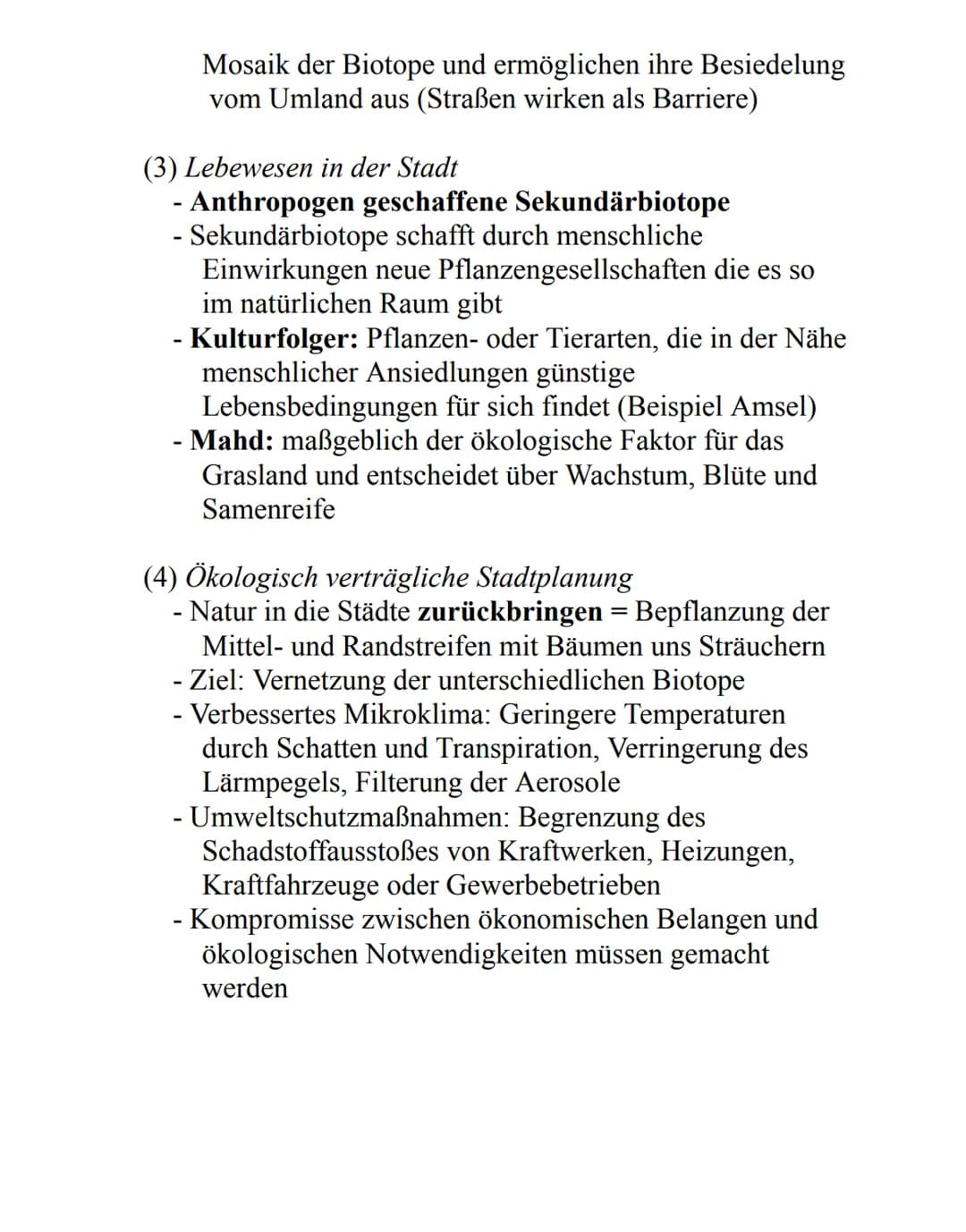 Bio Studienzeit
(1) Abiotische Faktoren in der Stadt
- Sonnenstrahlung: Reflexionsvermögen und
Absorptionsvermögen unterscheiden sich von
na