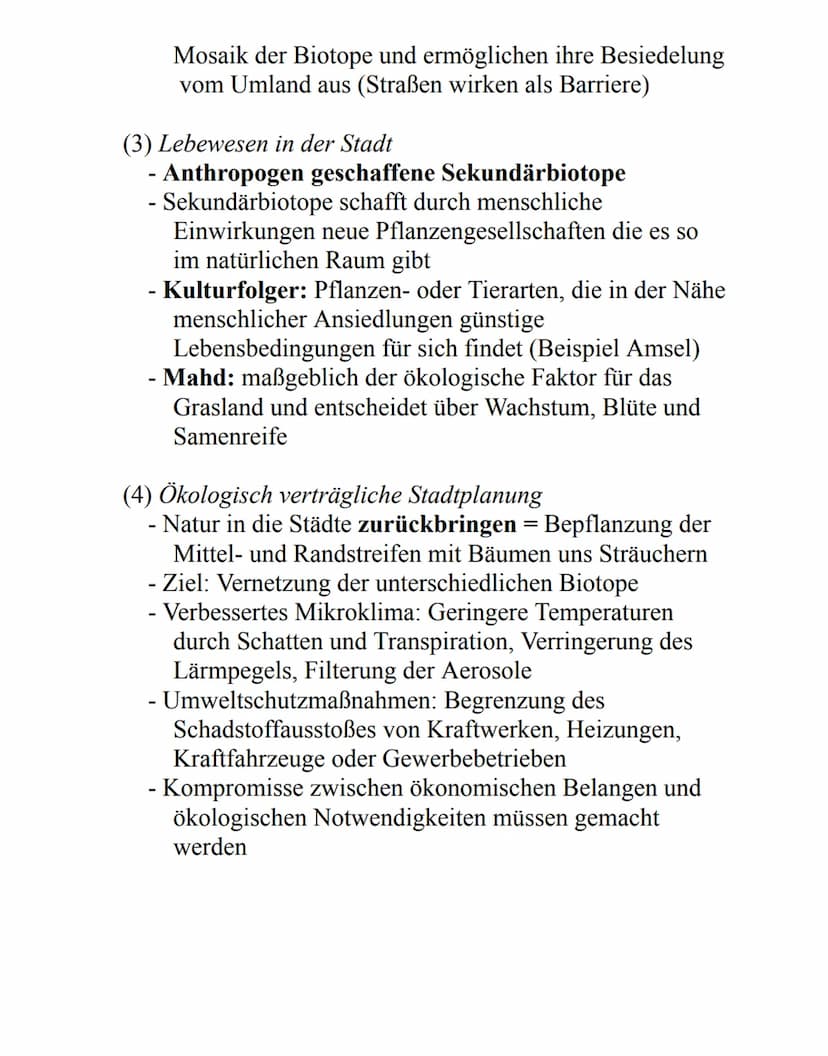 Bio Studienzeit
(1) Abiotische Faktoren in der Stadt
- Sonnenstrahlung: Reflexionsvermögen und
Absorptionsvermögen unterscheiden sich von
na