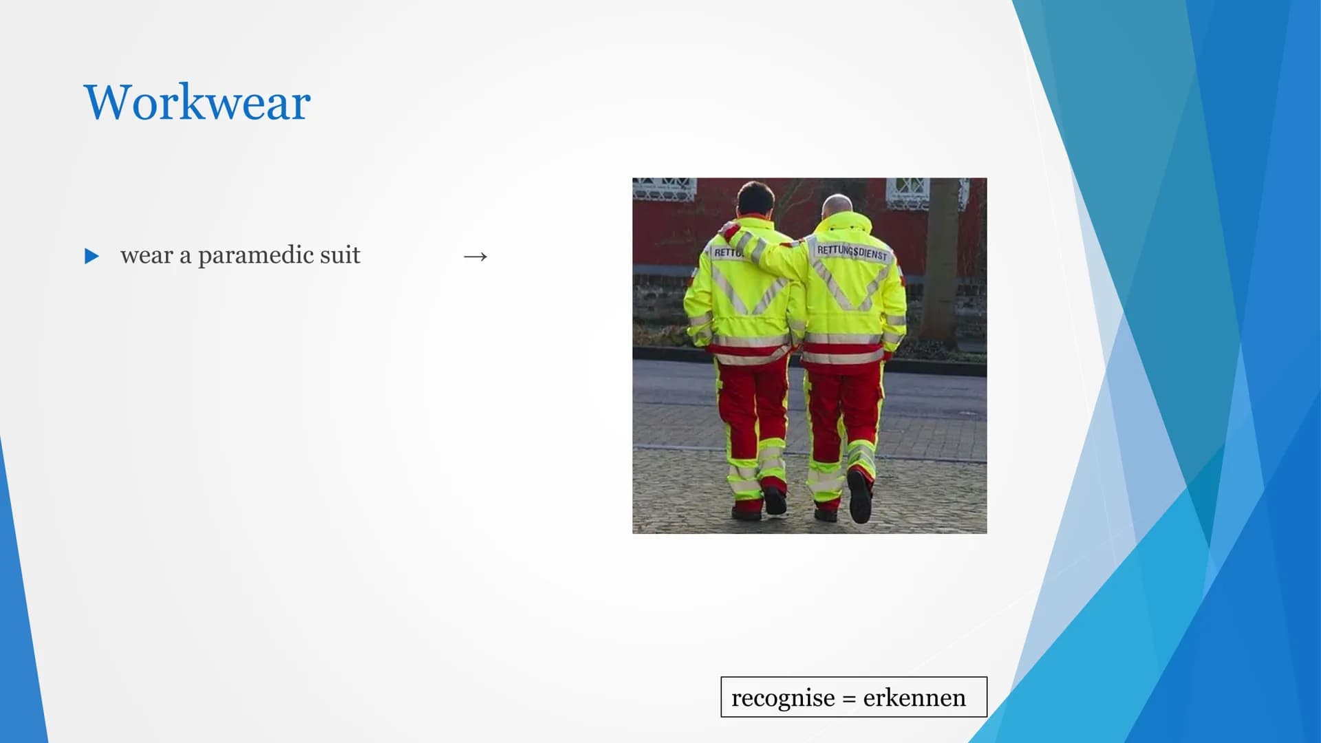 Paramedic Content
► Why do I want to be a paramedic?
Requirements
Education
Tasks
Workwear
► Workplaces
Working hours and the wage
Daily rou