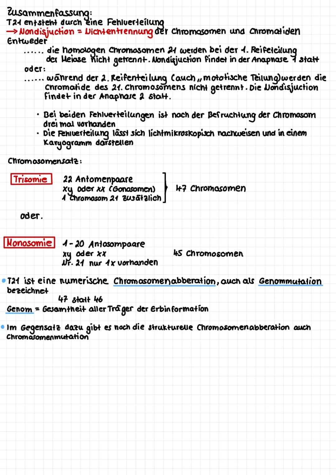 Trisomie 24
Bisher: Reifenteilung →Trennung der homologen Paare
2 Reifenteilung-
23 diploid - 2 x 23 haploid
Jetzt: Abweichung von Standardv