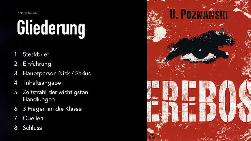 Erebos
IT'S A GAME.
IT WATCHES YOU
1 7. November 2021
Gliederung
1. Steckbrief
2. Einführung
3. Hauptperson Nick / Sarius
4. Inhaltsangabe
5