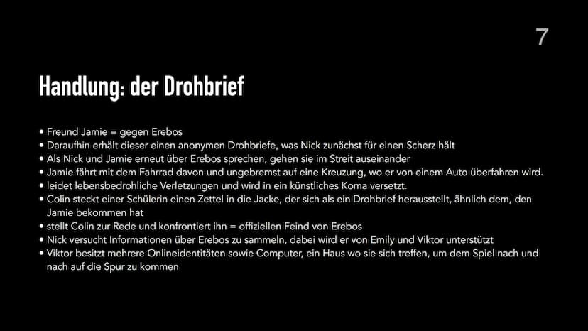 Erebos
IT'S A GAME.
IT WATCHES YOU
1 7. November 2021
Gliederung
1. Steckbrief
2. Einführung
3. Hauptperson Nick / Sarius
4. Inhaltsangabe
5