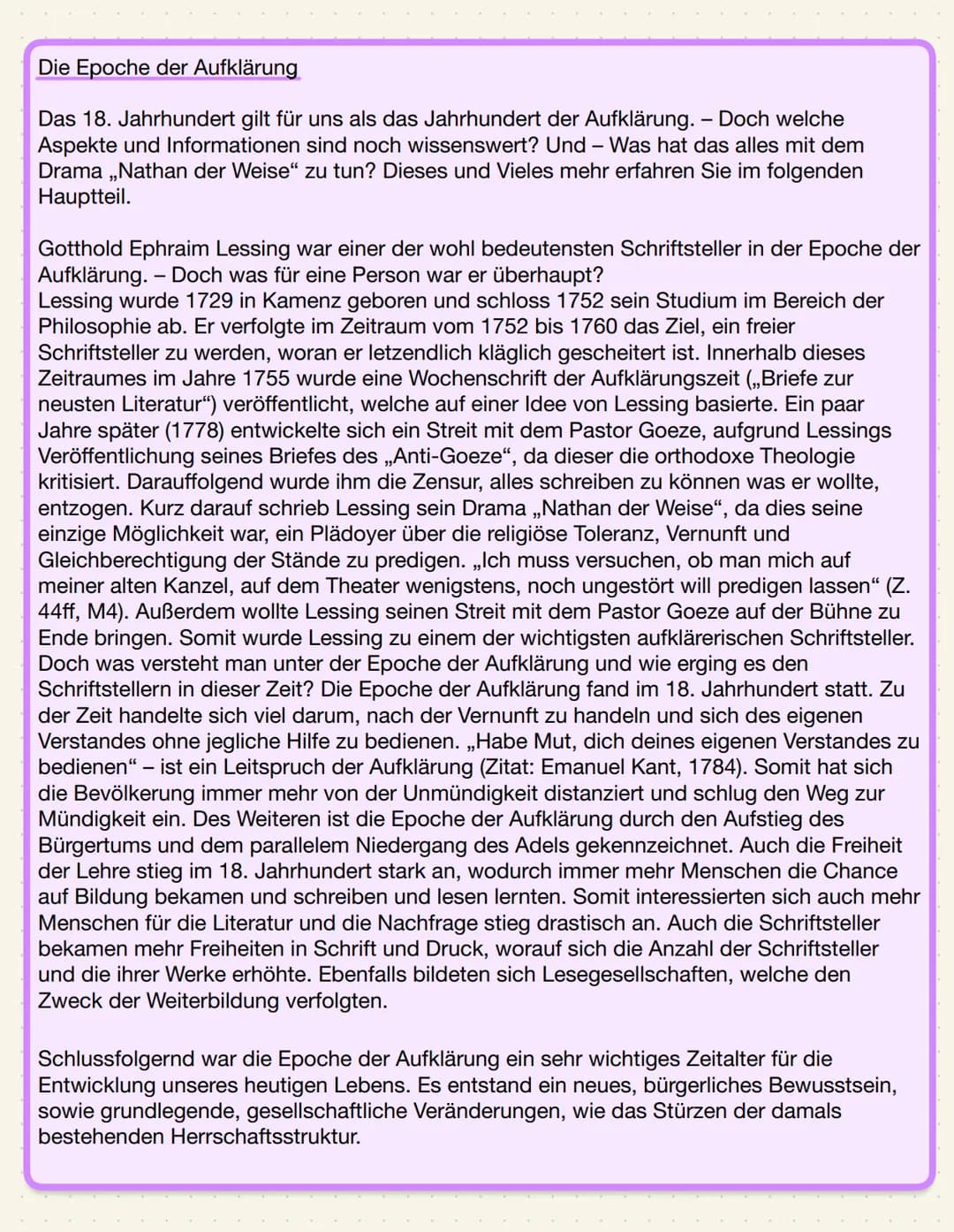 Die Epoche der Aufklärung
Das 18. Jahrhundert gilt für uns als das Jahrhundert der Aufklärung. - Doch welche
Aspekte und Informationen sind 