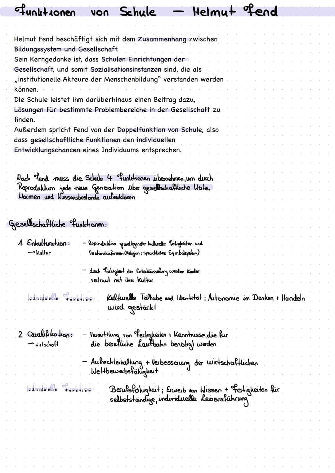 Fend- Funktionen von Schule Lernzettel LK
