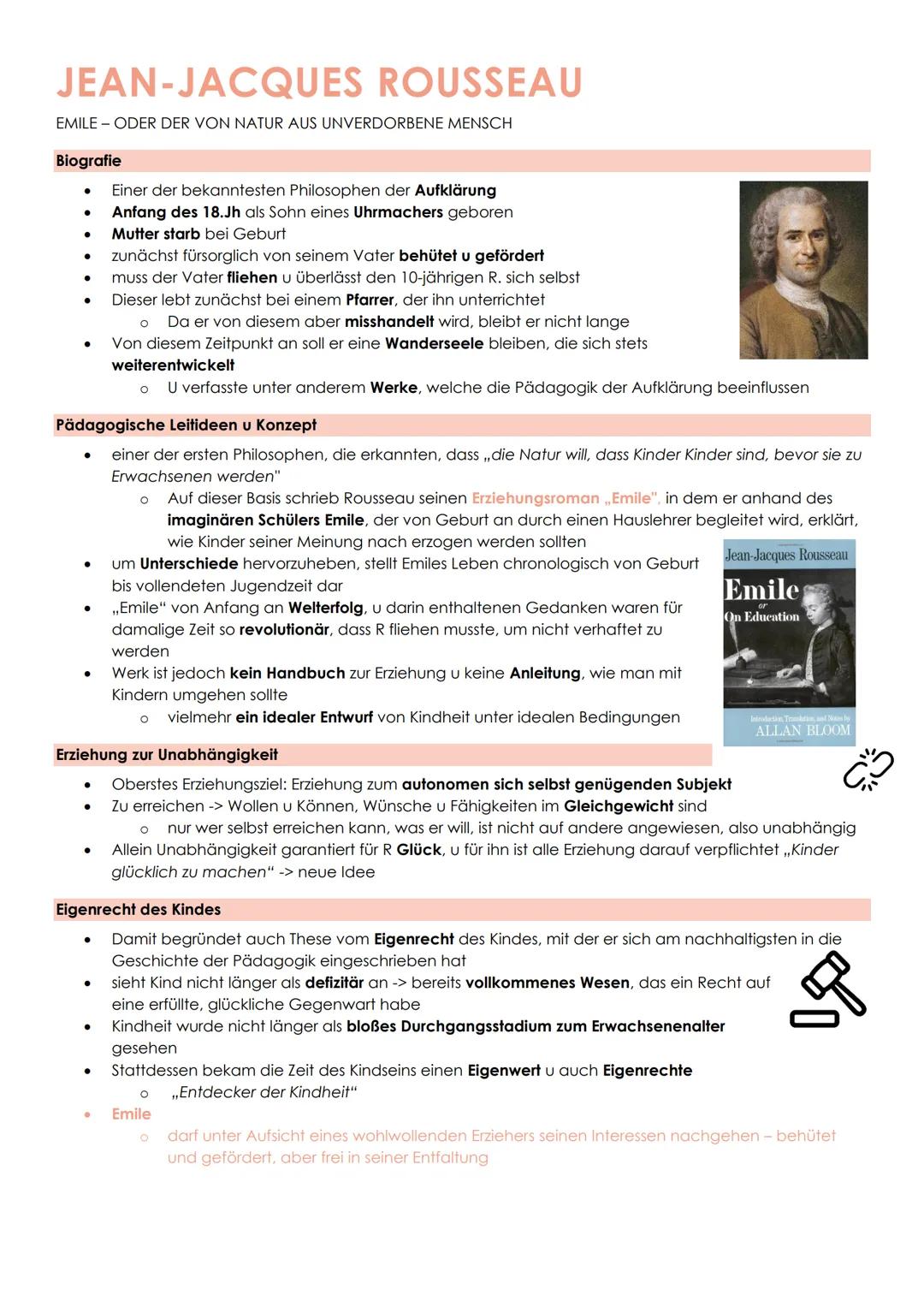 JEAN-JACQUES ROUSSEAU
EMILE - ODER DER VON NATUR AUS UNVERDORBENE MENSCH
Biografie
●
●
●
●
●
●
Pädagogische Leitideen u Konzept
einer der er