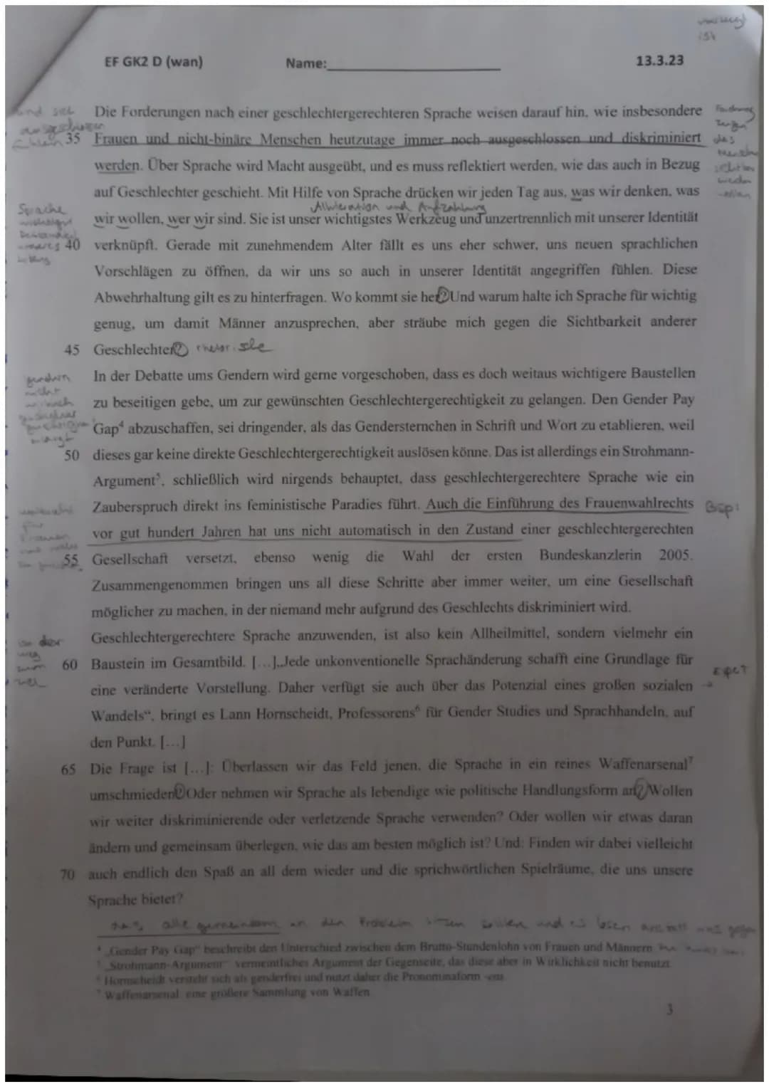 EF GK2 D (wan)
Bearbeitungszeit: 90 min
Hilfsmittel: Wörterbuch in der neuen Deutschen Rechtschreibung
Aufgabe:
Nam
13.3.23
Analysieren Sie 