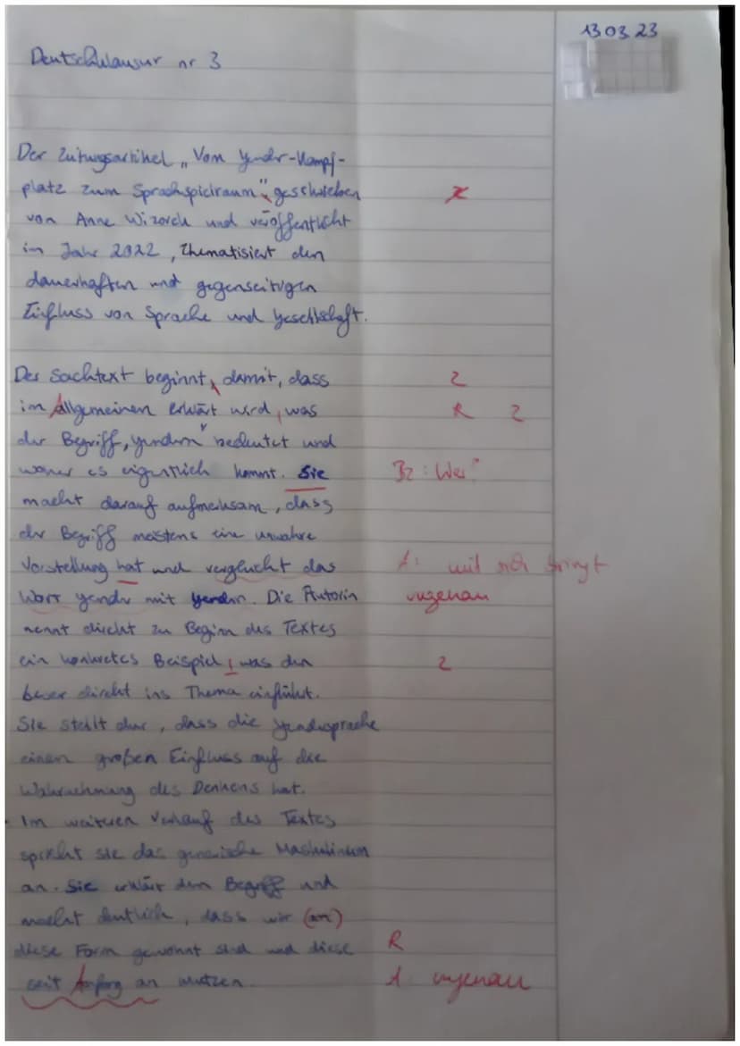 EF GK2 D (wan)
Bearbeitungszeit: 90 min
Hilfsmittel: Wörterbuch in der neuen Deutschen Rechtschreibung
Aufgabe:
Nam
13.3.23
Analysieren Sie 