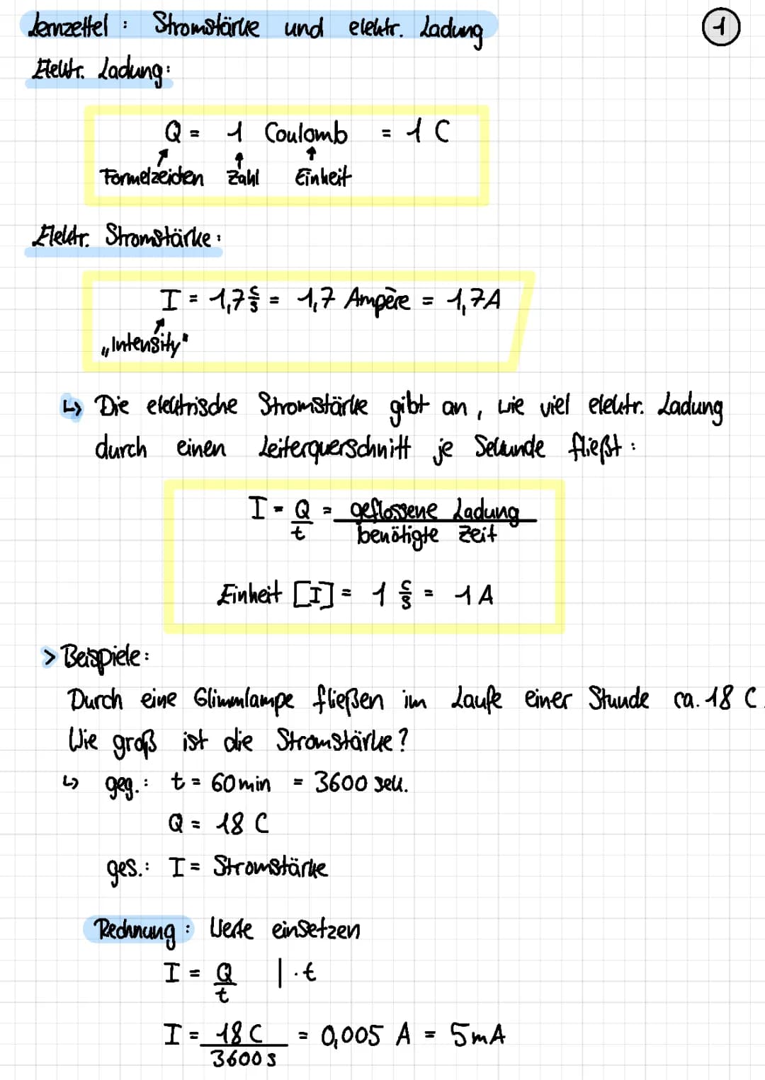 elektrische ladung/spannung & stromstärke 