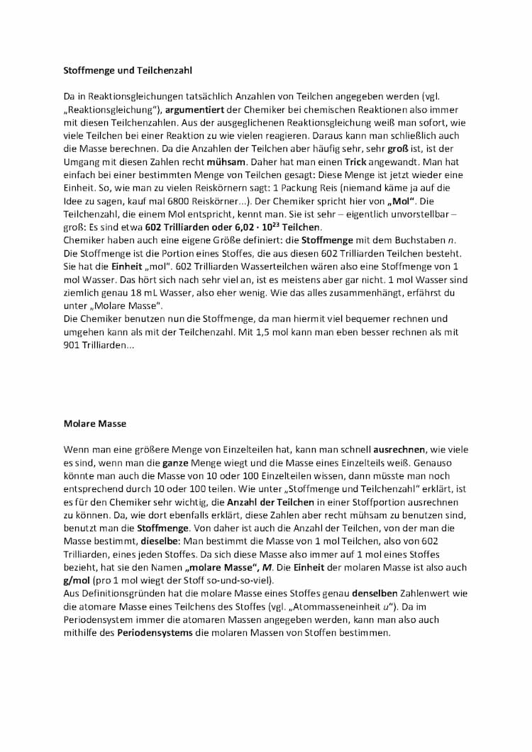 Know Stoffmenge, Teilchenzahl, Molare Masse, Atommaseneinheit, Stoffmengenverhältnis thumbnail