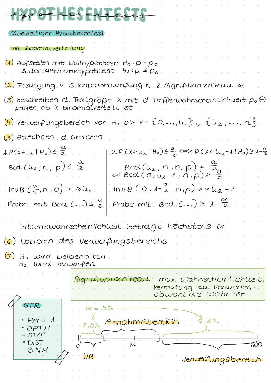 BINOMIALVERTELLUNG
Bedingungen:
→ jeder Versuch ist ein Bernoulli - Versuch
→ Versuchs wiederholungen sind unabhängig.
→ Anzahl n. d. Versuc