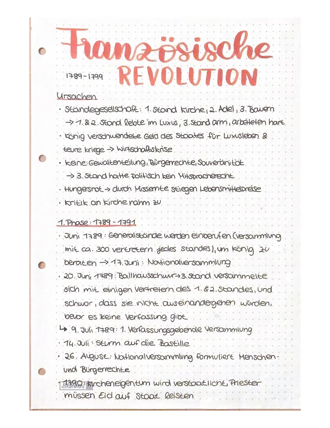 • Französische
REVOLUTION
1789-1799
Ursachen.
• Standegesellschaft: 1. Stand Kirche, 2. Adel, 3. Bauern
→1.&2. Stand lebte im Luxus 3. Stand