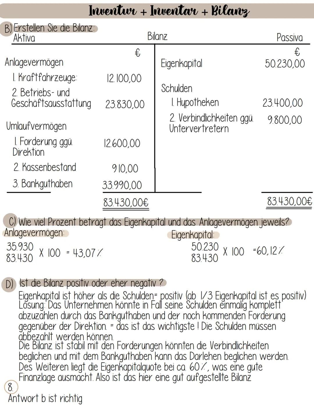 Inventur + Inventar + Bilanz
Buch S. 389 Aufgaben
O
Inventur die Tätigkeit zur Feststellung des Vermögens und der Schulden
Inventar eine nac