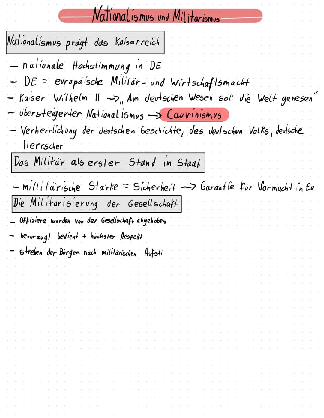 Nationalismus und Militarismus
Nationalismus pragt das Kaiserreich
-nationale Hochstimmung in DE
DE = europäische Militär- und Wirtschaftsma